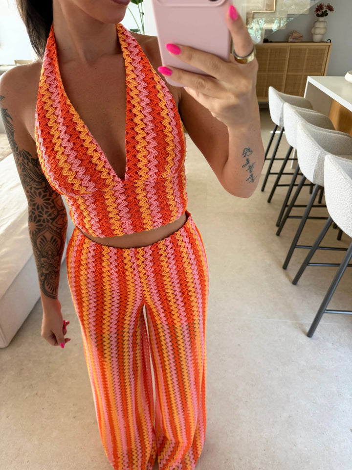 Neckholder Top im Häkel-Look – Orange Top Lisas Boutique 