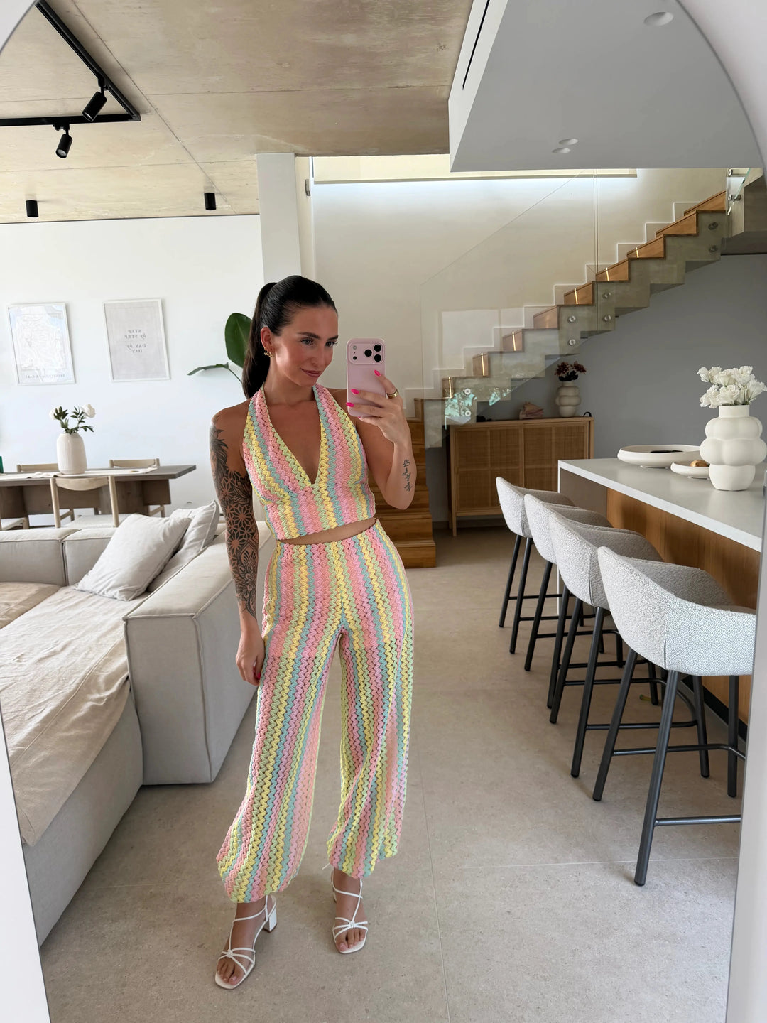 Neckholder Top im Häkel-Look – Rosa Top Lisas Boutique 