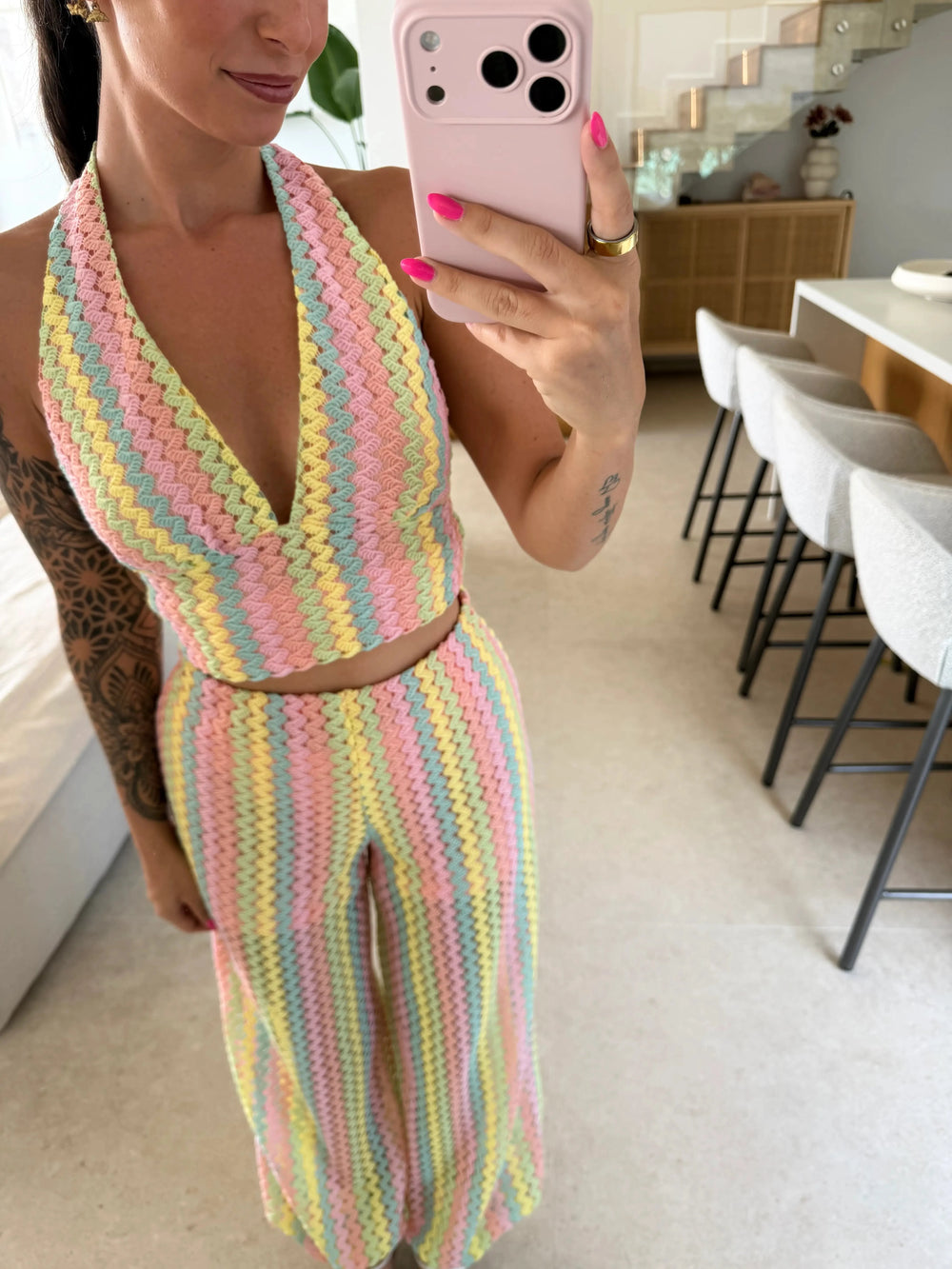 Neckholder Top im Häkel-Look – Rosa Top Lisas Boutique 