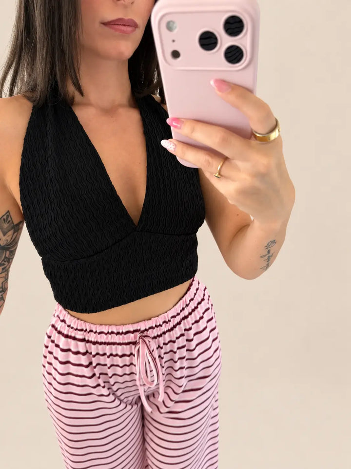 Detail view of black top | Lisa’s Boutique