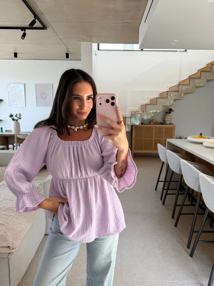 Off-Shoulder Musselin Bluse – Flieder Bluse Lisas Boutique 