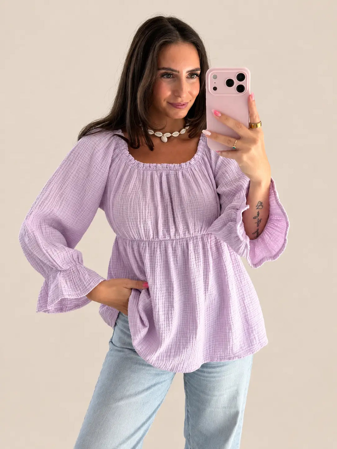 Women’s muslin blouse in Lilac | Lisa’s Boutique