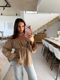 Off-Shoulder Musselin Bluse – Taupe