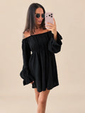 Off-Shoulder Mousseline Jurk – Zwart