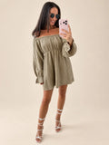 Off-Shoulder Mousseline Jurk – Taupe