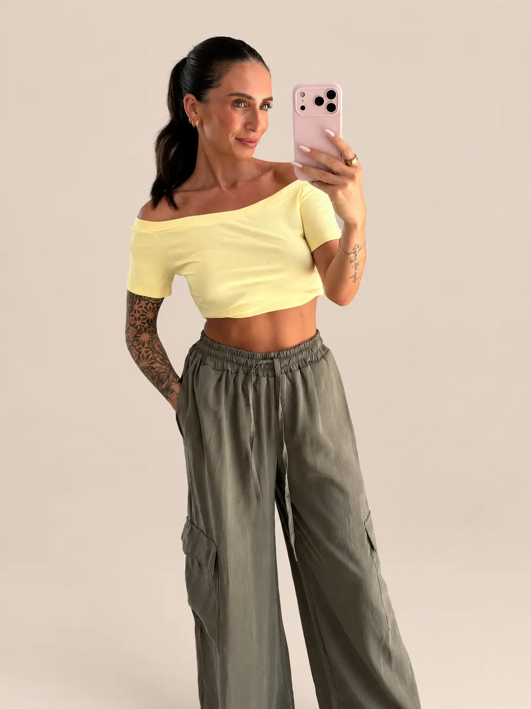 Off-the-shoulder top in yellow