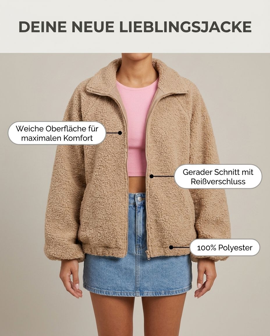 Beige Oversize Jacke mit Reißverschluss | Lisa’s Boutique