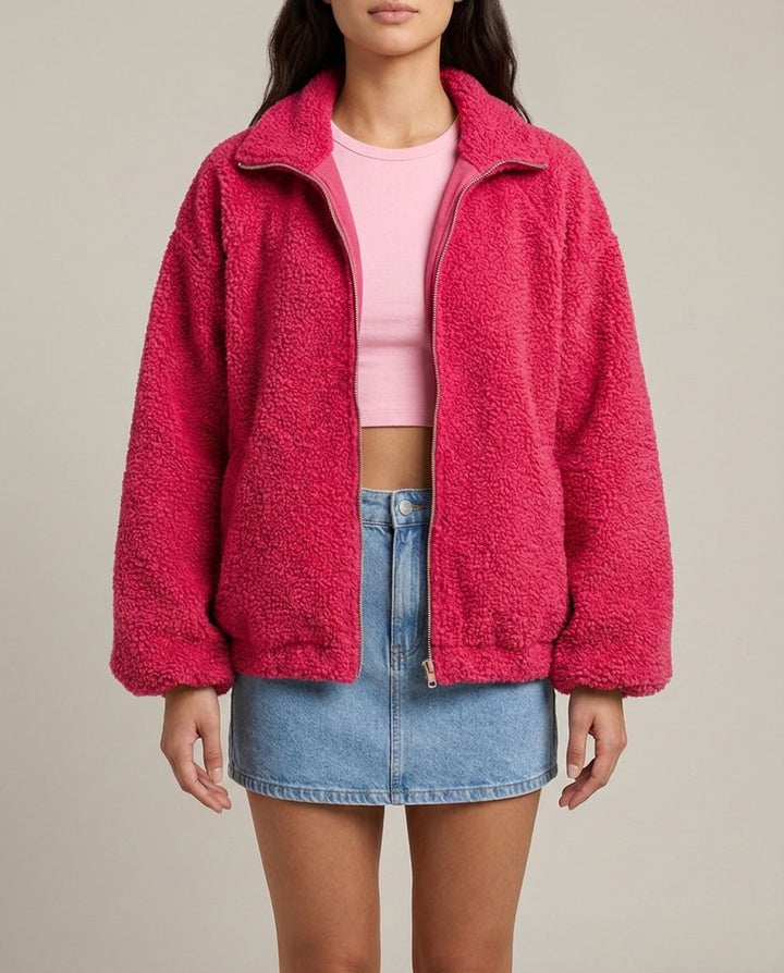 Pinke Oversize Jacke mit Reißverschluss Detailansicht | Lisa’s Boutique