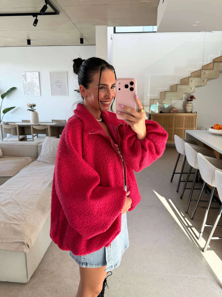 Oversized Jas met Ritssluiting – Pink – gedragen door een model | Lisa’s Boutique