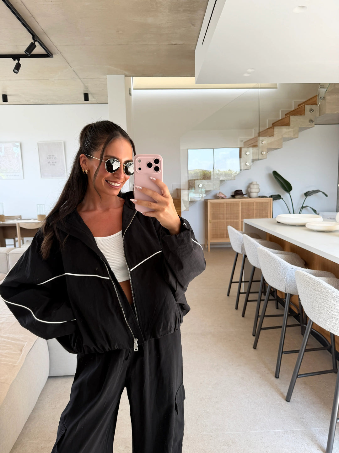 Women’s oversized blouson jacket in black with contrast piping | Lisa’s Boutique
