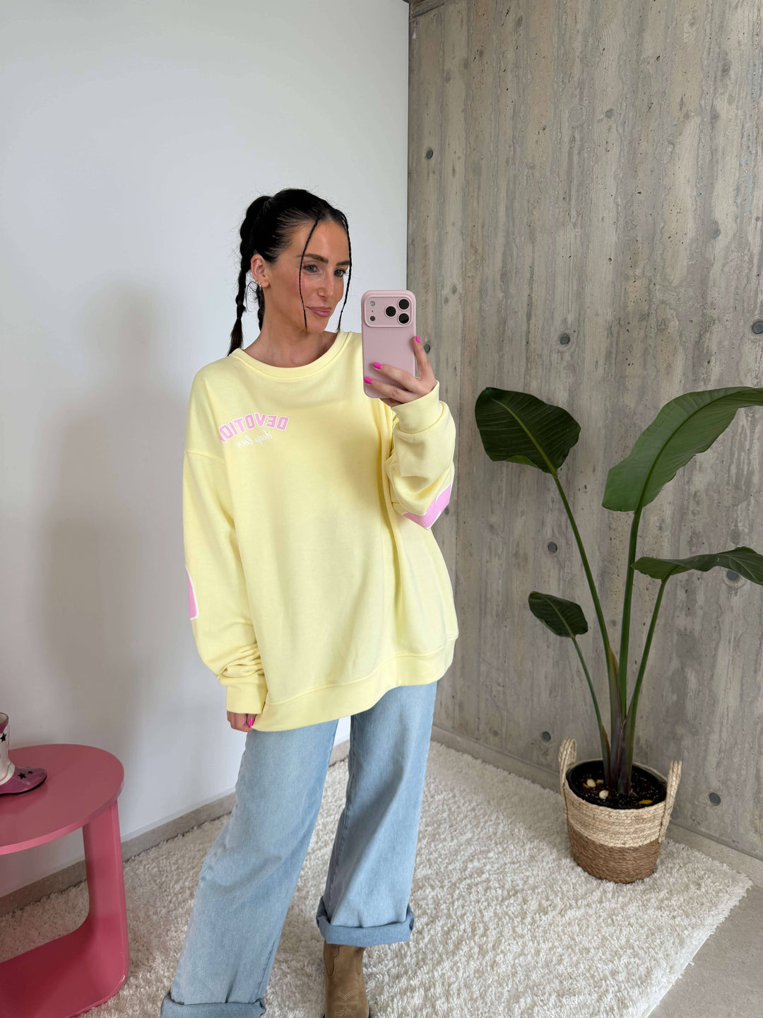 Oversized Sweatshirt „Devotion“ – Gelb Pullover Lisas Boutique 