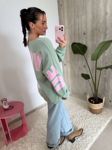 Sweat Devotion oversize menthe femme, vue de face | Lisa’s Boutique