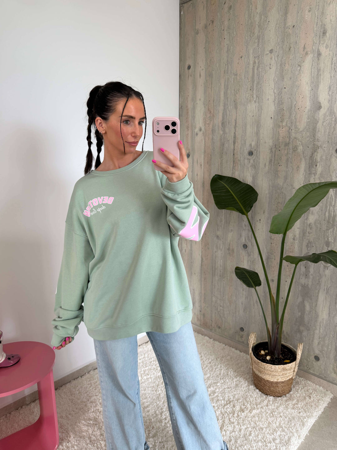 Oversized Sweatshirt „Devotion“ – Mint Pullover Lisas Boutique 