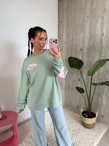 Sweat Devotion oversize menthe femme, vue de détail | Lisa’s Boutique