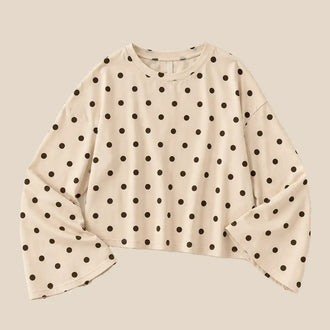 Beiges Langarmshirt mit schwarzen Punkten – Lisa’s Boutique