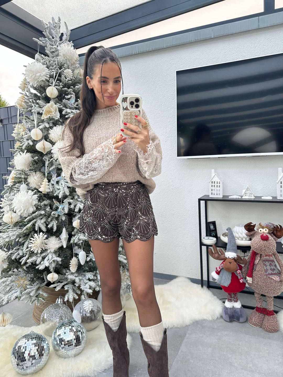 Pailletten Shorts Braun Shorts Lisas Boutique 