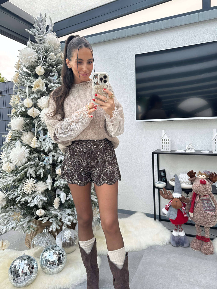 Pailletten Shorts Braun Shorts Lisas Boutique 