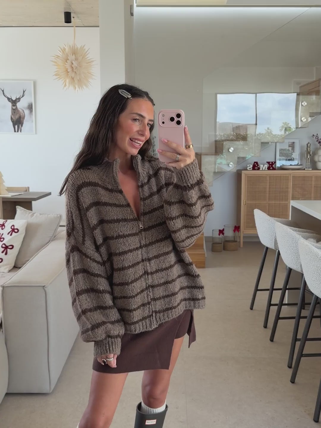 Gilet zippé rayé – Marron