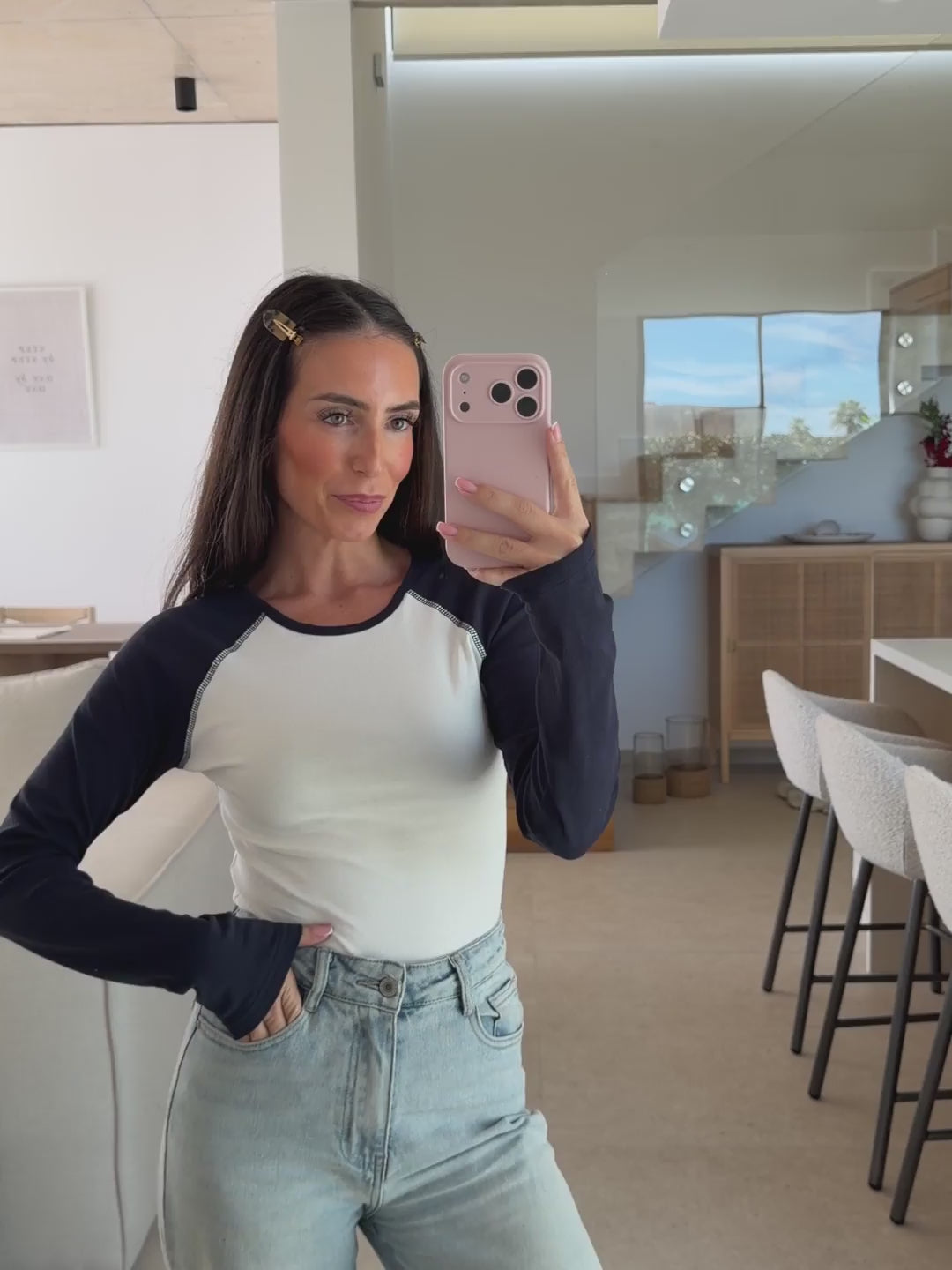 Longsleeve Colourblock – Blau/Weiß