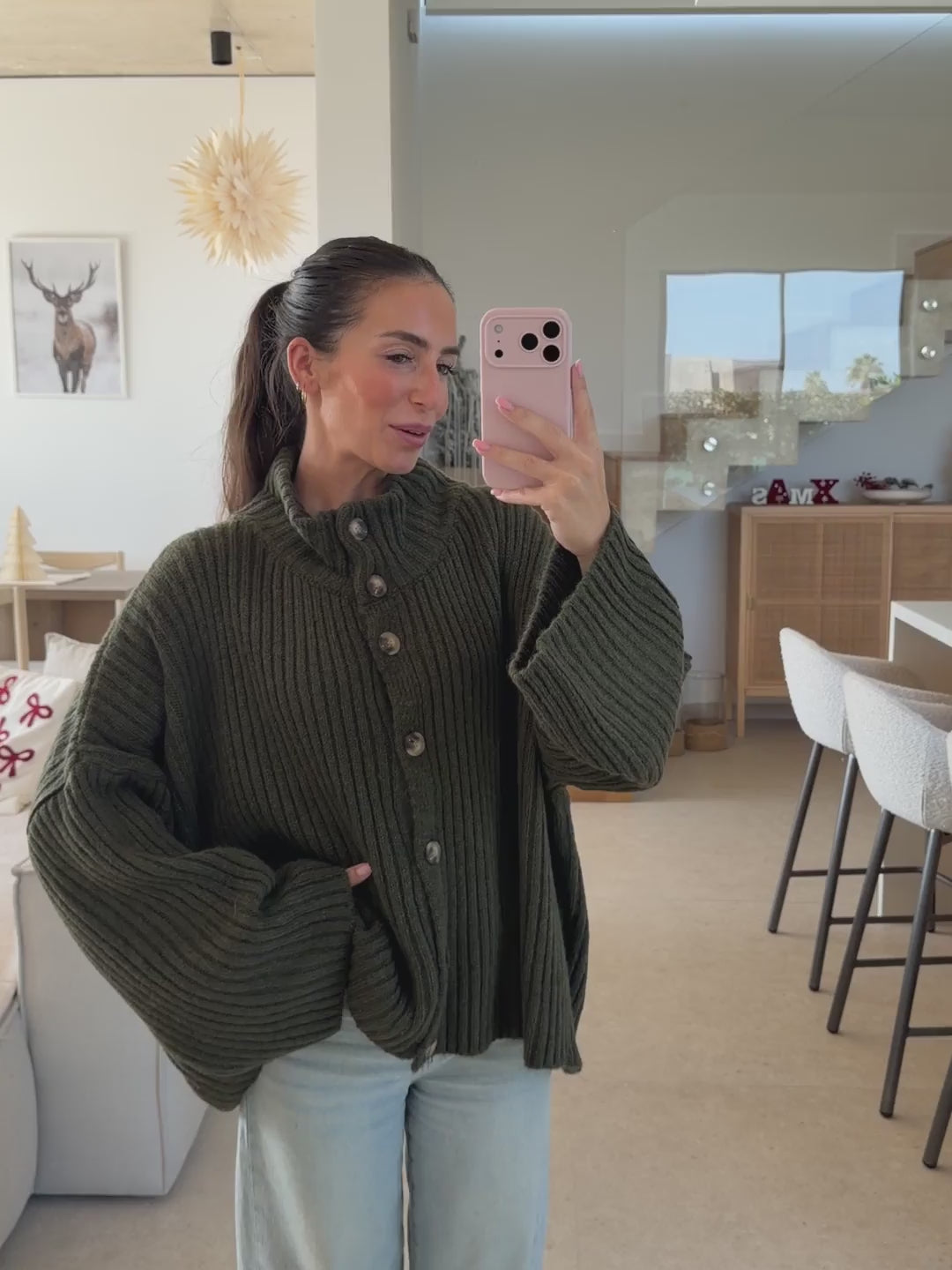 Maglione oversize a coste – Kaki