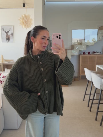 Maglione oversize a coste – Kaki
