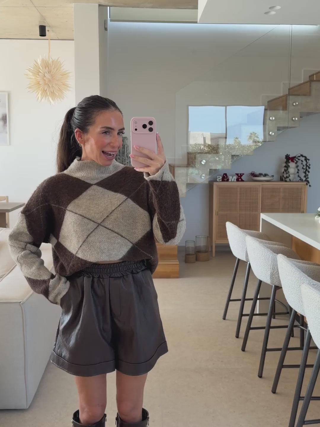 Argyle Knit Sweater – Brown