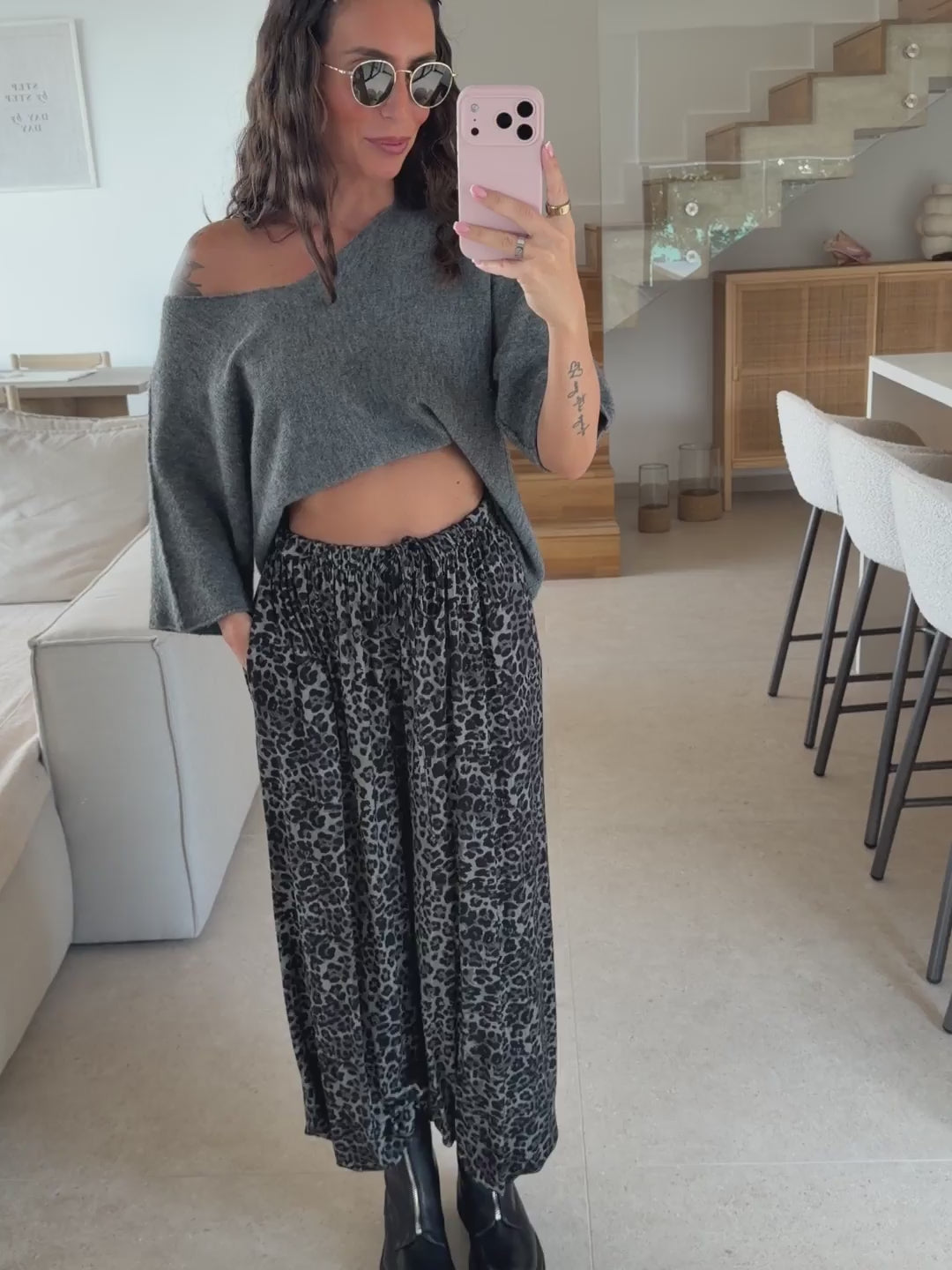 Pantalon léopard en jersey Tall (Longueur) – Anthracite