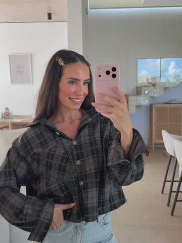 Cropped Checked Shirt – Grey/Black