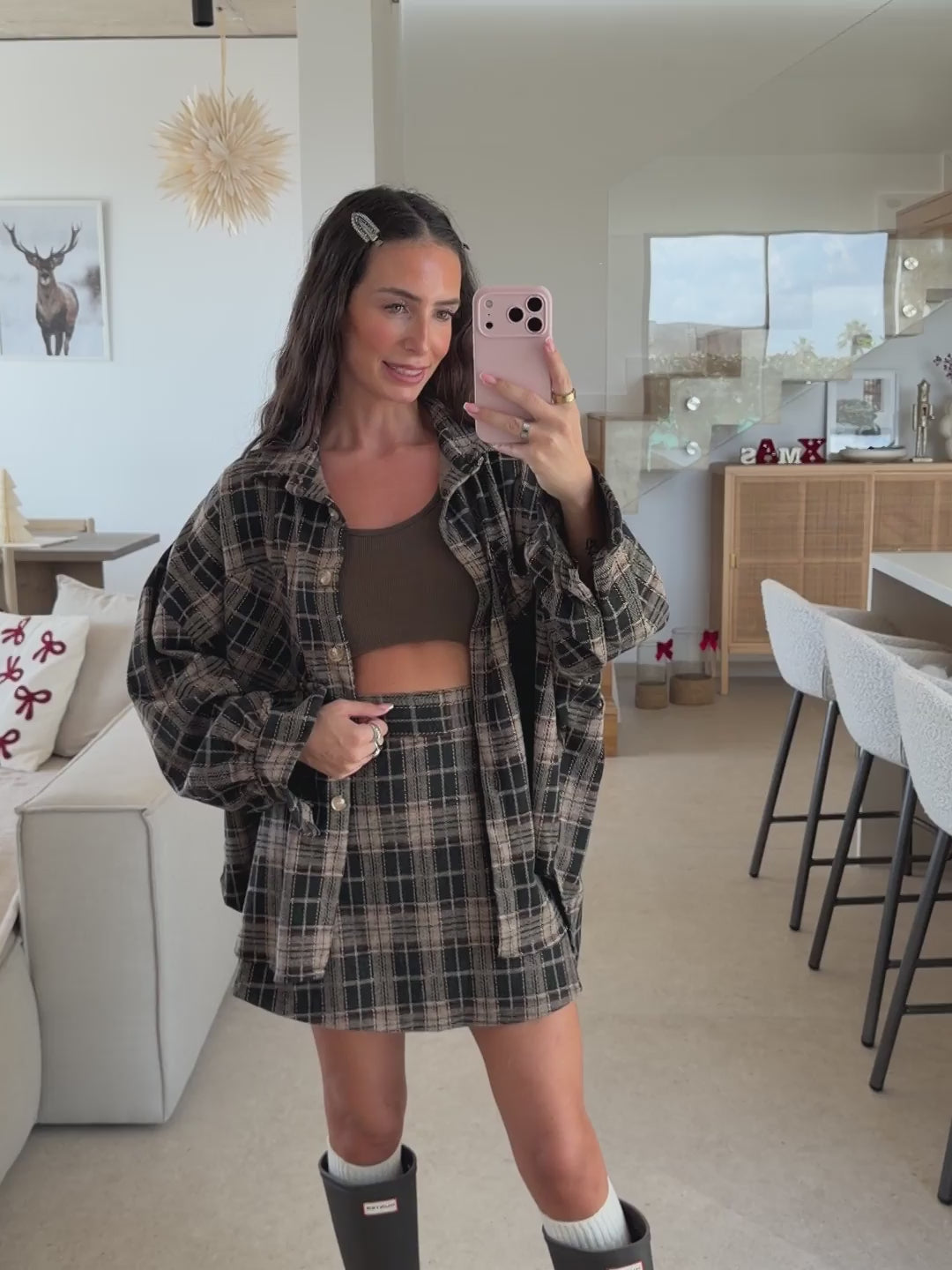 Plaid Skort – Brown/Beige