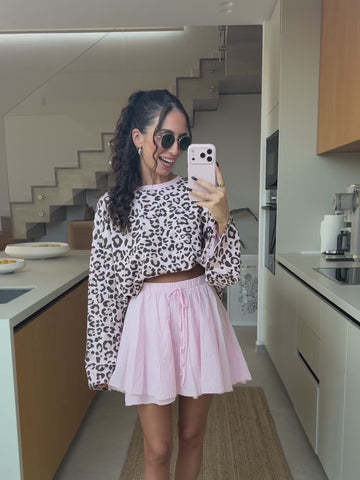Longsleeve mit Leo-Print in Rosé im Gesamtlook | Lisa’s Boutique