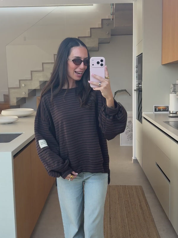 Striped Sweatshirt – Brown – Video | Lisa’s Boutique