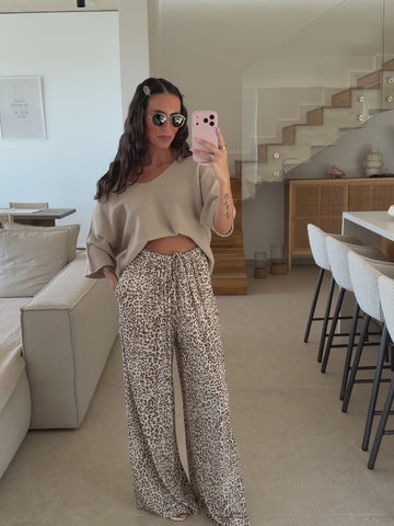 Leopard-Print Jersey Trousers Tall (Length) – Beige