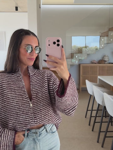 Gestreifter Zip Cardigan Damen in Bordeaux im Gesamtlook | Lisa’s Boutique