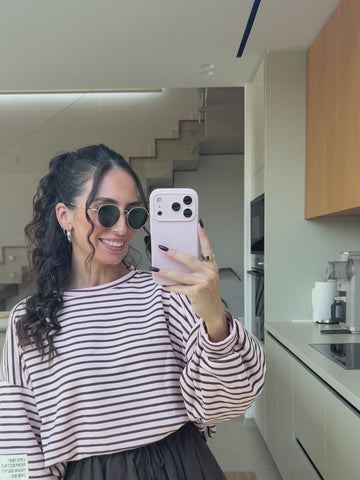 Gestreiftes Sweatshirt in Rosé im Gesamtlook | Lisa’s Boutique