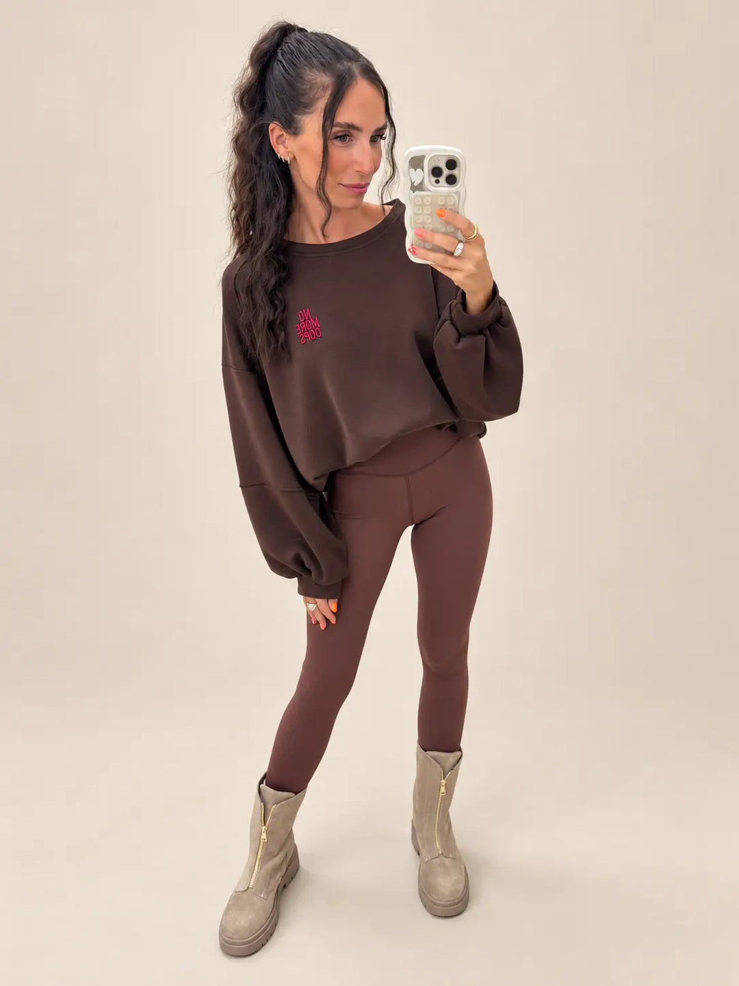Leggings Damen in Braun im Outfit mit Pullover | Lisa’s Boutique