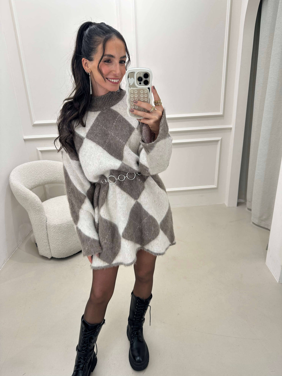 Pullover Karo Beige Pullover Lisas Boutique 