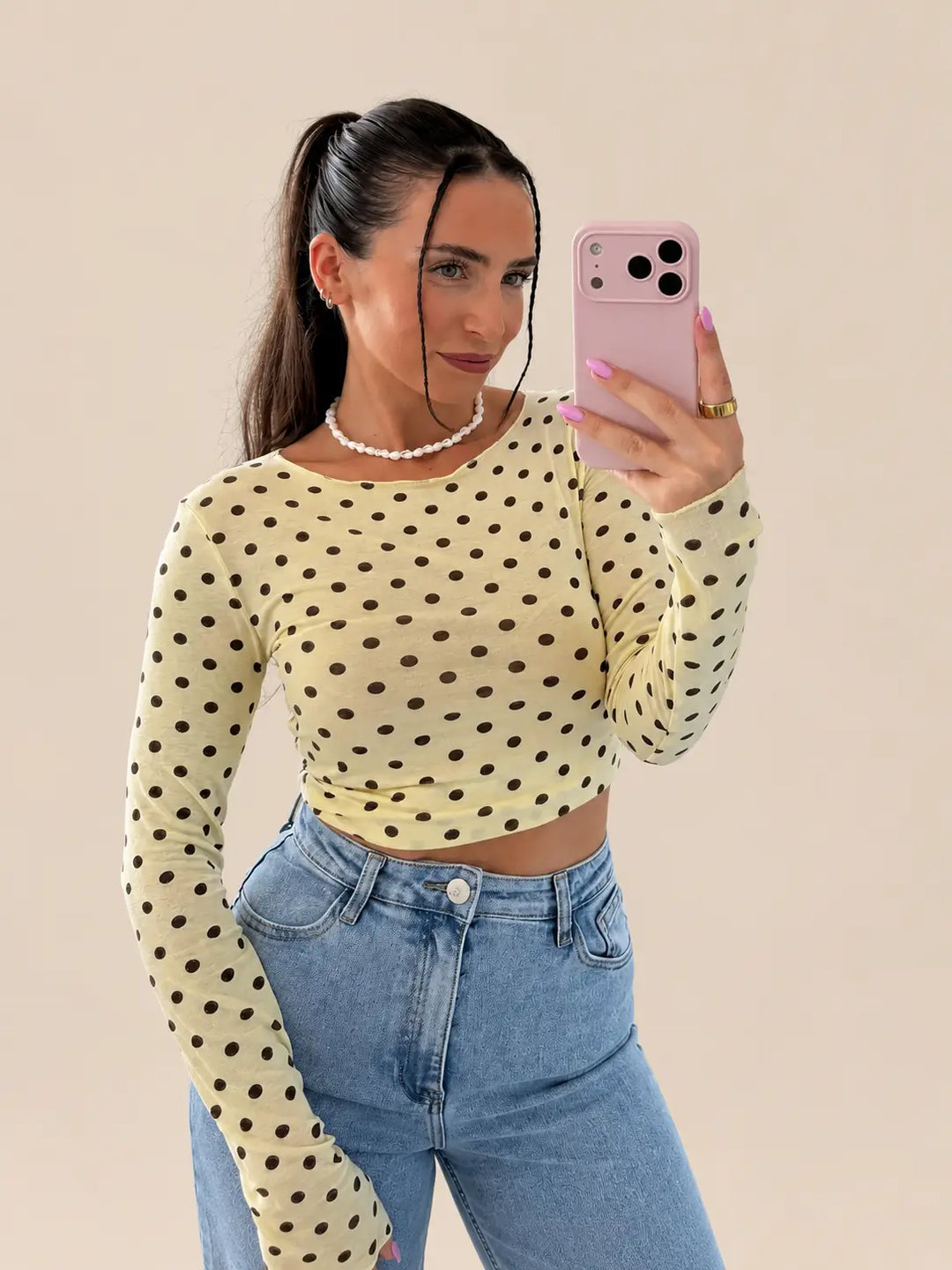 Gelbes Punkte Langarmshirt Damen | Lisa’s Boutique