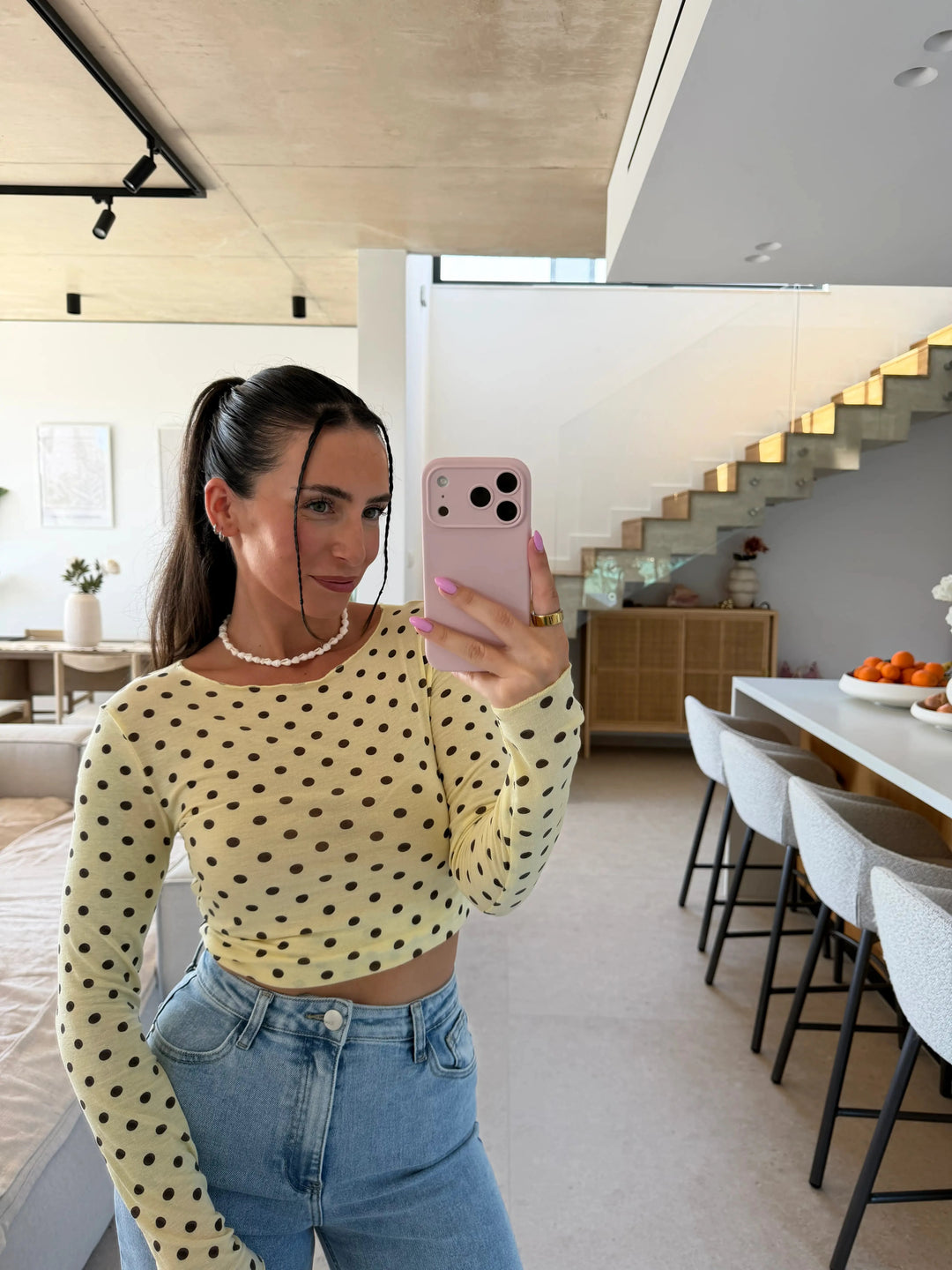 Punkte Langarmshirt - Gelb Langarm Lisas Boutique 