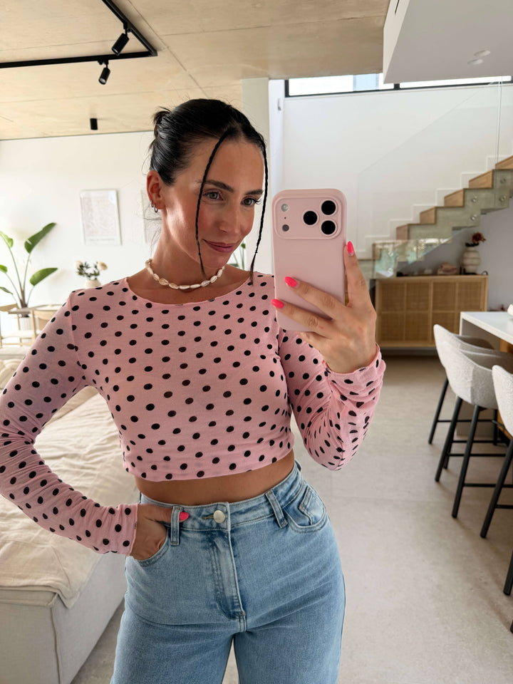 Punkte Langarmshirt - Rosa Langarm Lisas Boutique 