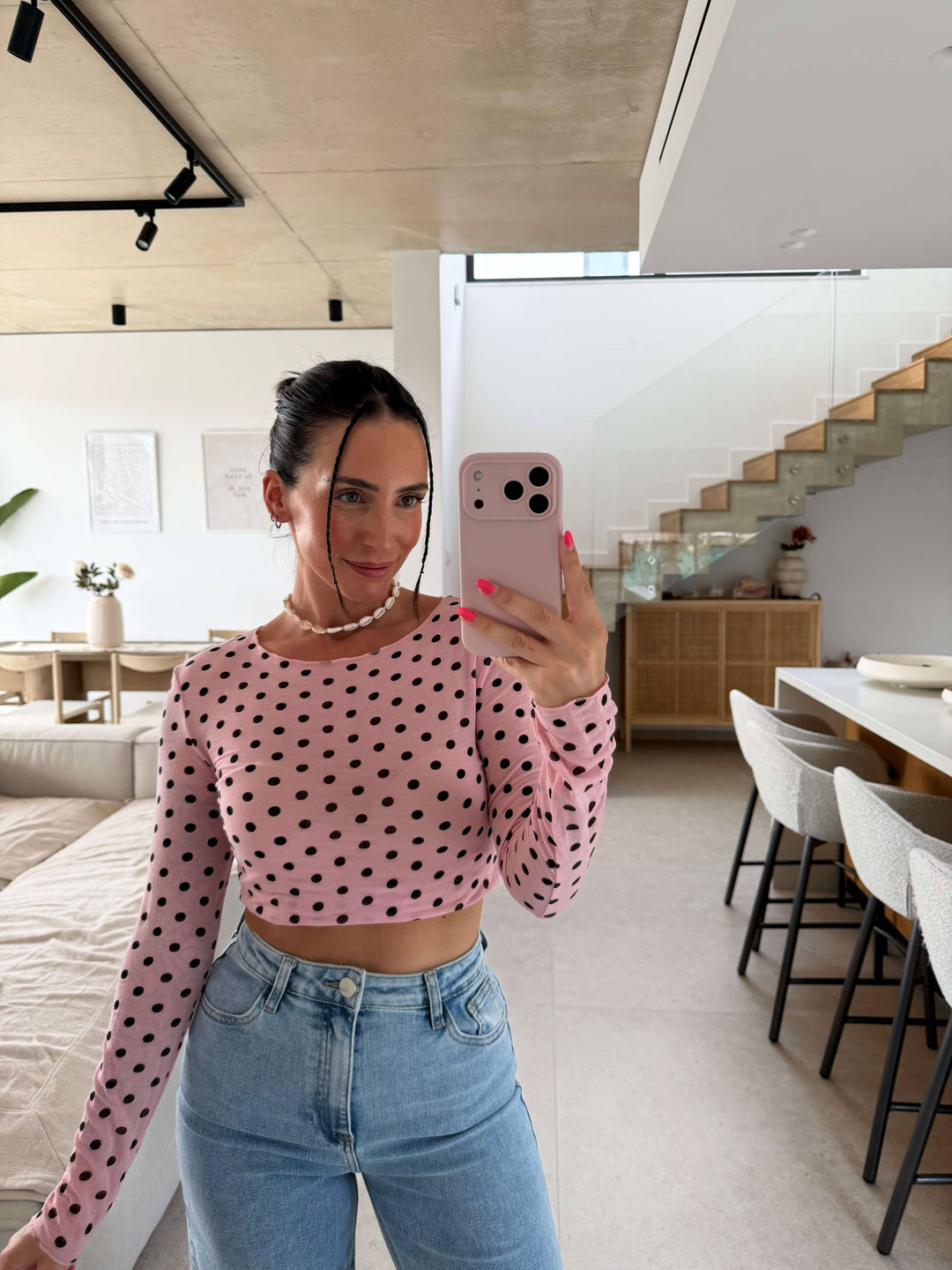 Punkte Langarmshirt - Rosa Langarm Lisas Boutique 