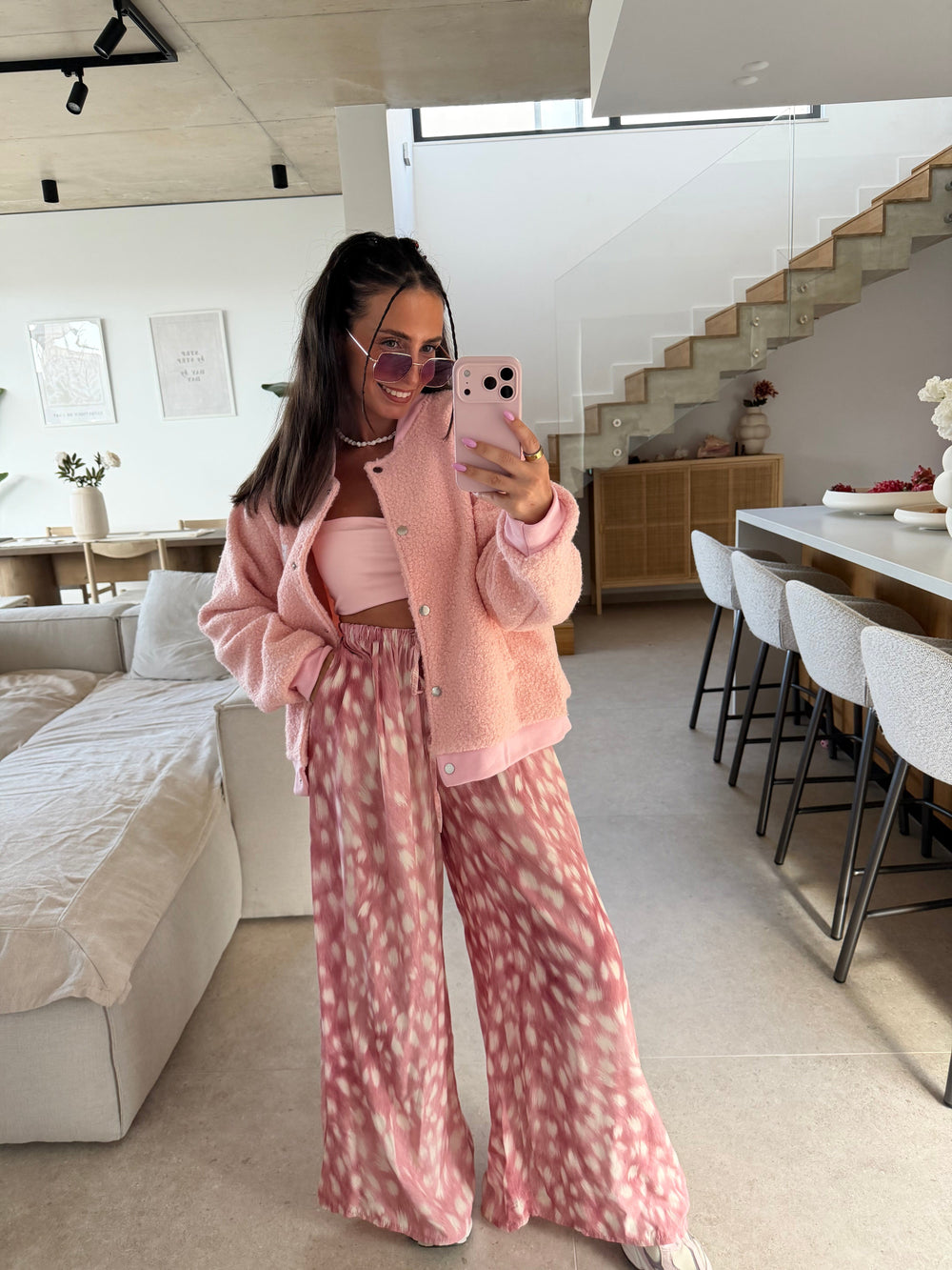 Rehprint Schlabberhose – Rosa Hose Lisas Boutique 