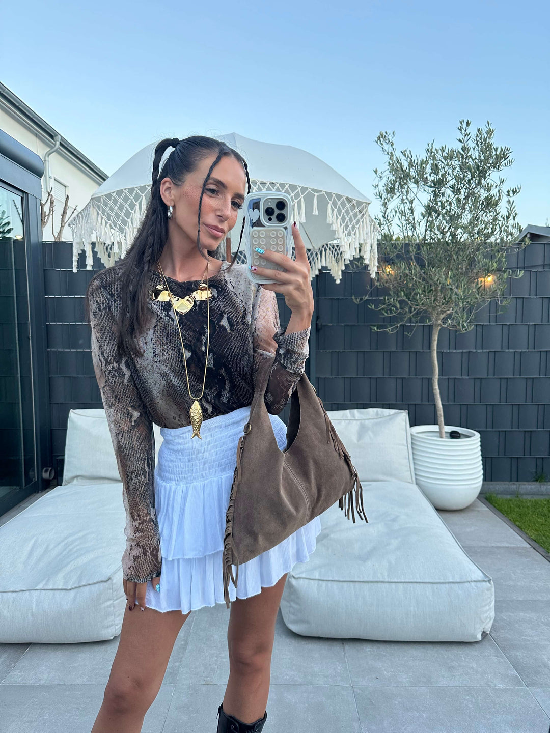 Schlangenmuster-Langarmshirt Pullover Lisas Boutique 