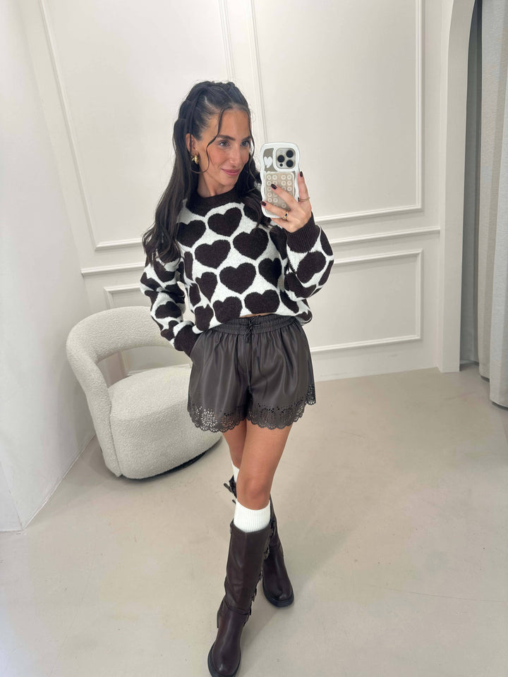 Shorts Braun – Kunstleder mit Cut-Out Details Stoffhose Lisas Boutique 