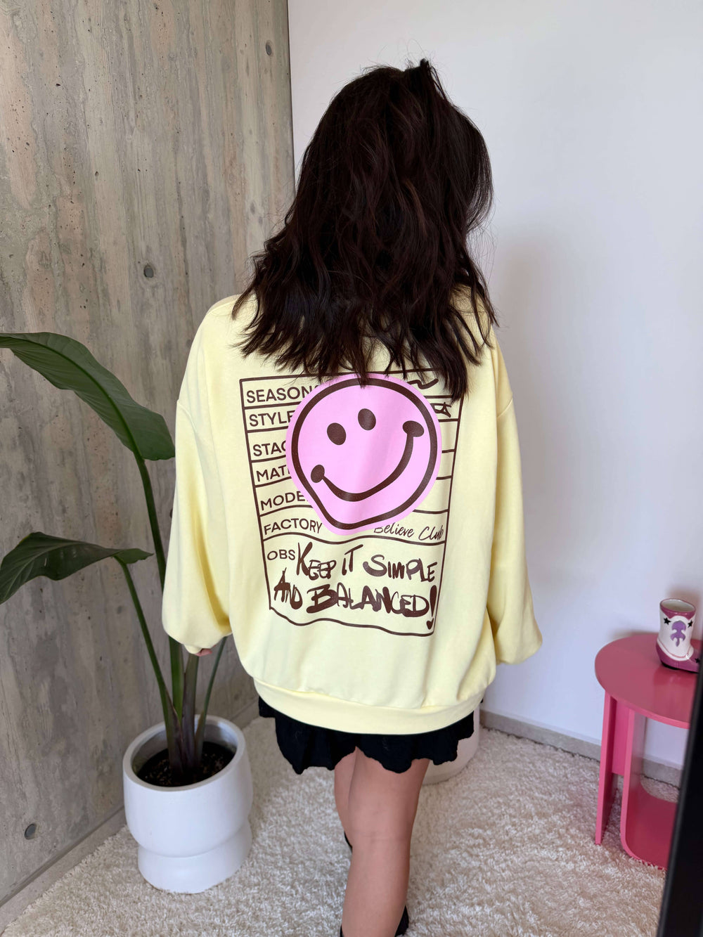 Smiley Oversize Sweatshirt – Gelb Pullover Lisas Boutique 