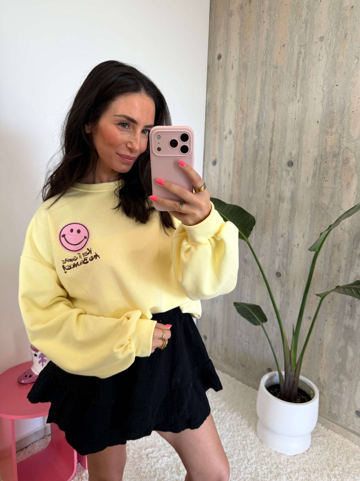 Smiley Oversize Sweatshirt – Gelb Pullover Lisas Boutique 