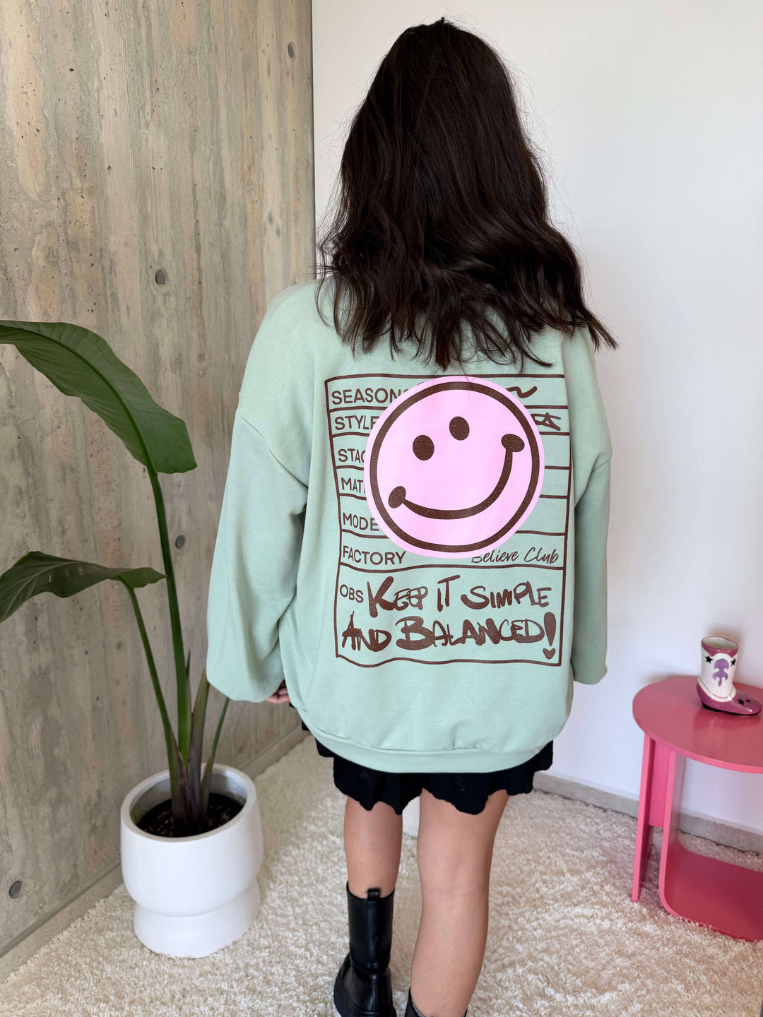 Smiley Oversize Sweatshirt – Mint Pullover Lisas Boutique 