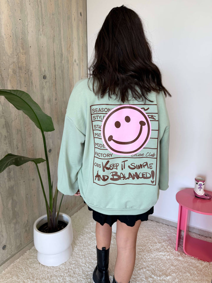 Smiley Oversize Sweatshirt – Mint Pullover Lisas Boutique 