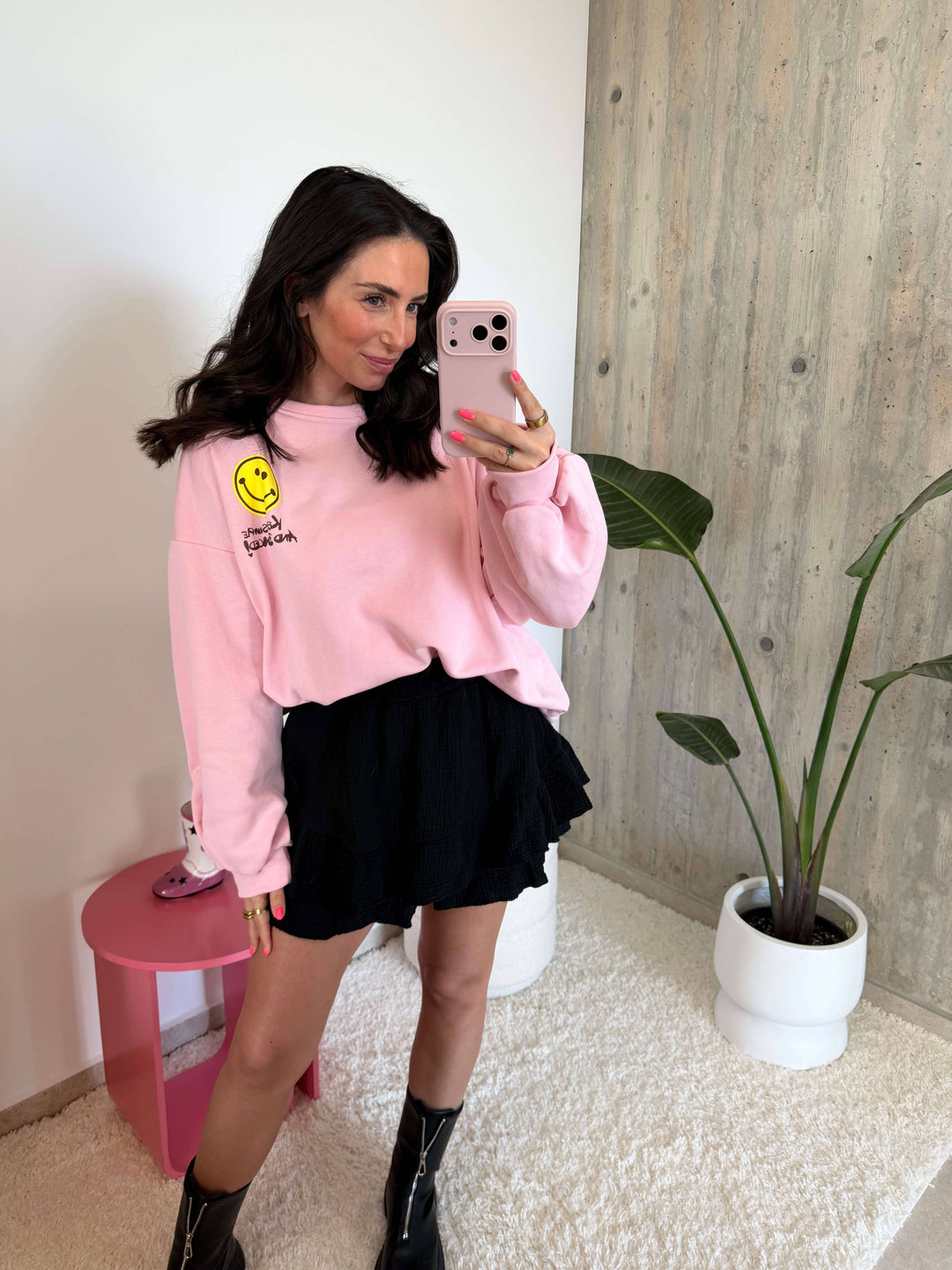 Smiley Oversize Sweatshirt – Rosa Pullover Lisas Boutique 
