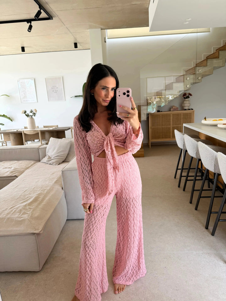 Lace Trousers - Pink – on a model | Lisa’s Boutique