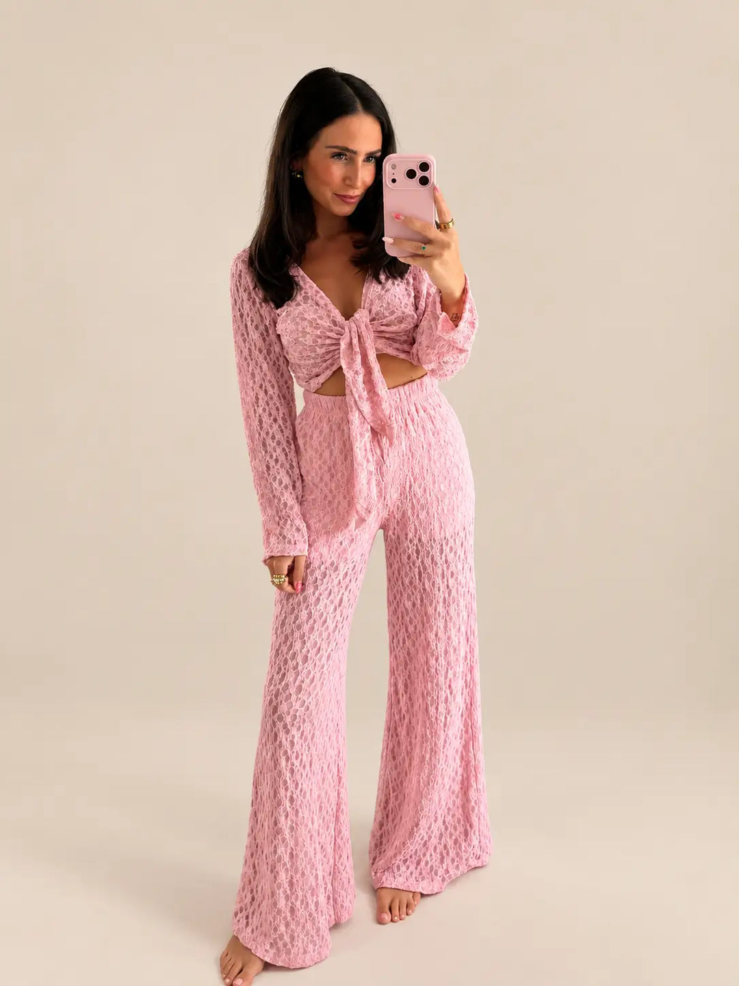 Women’s lace set in Rose with a long sleeve top and trousers | Lisa’s Boutique